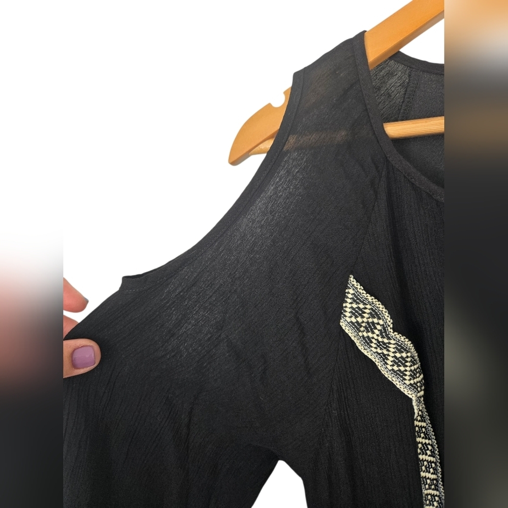 White Mark Black Dress with Cream Detailing Medium - Picture 2 of 4